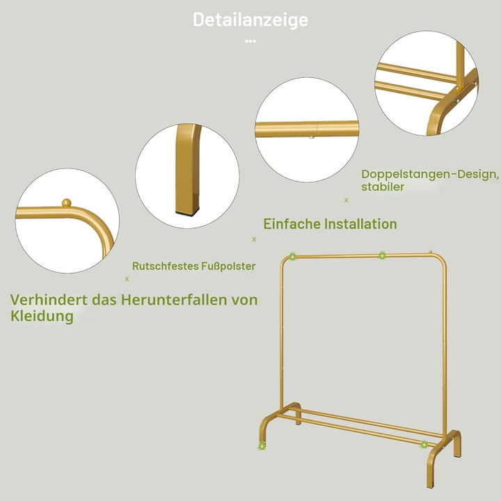 JIUYOTREE Kleiderständer 110 cm Metall Kleiderstange Kleiderstange Garderobe mit Untergestell für Mä