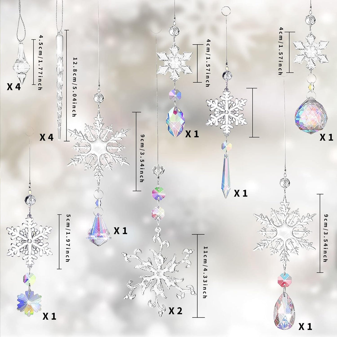 16 Stück Acryl Eiszapfen Schneeflocke Eistropfen Anhänger,Weihnachtsbaum Kristall Dekorationen,Weihn