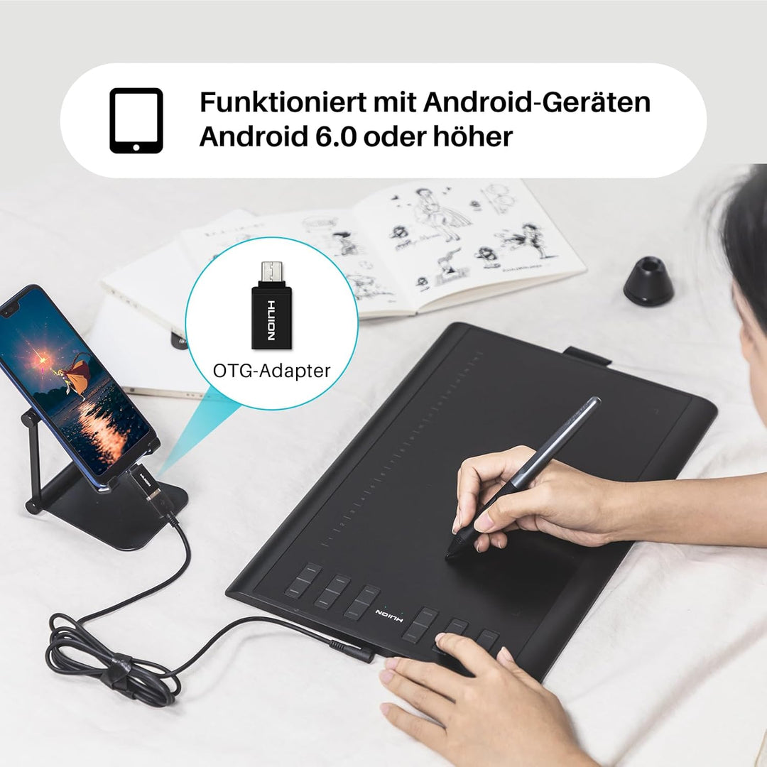 HUION H1060P 10 x 6,25 Zoll Arbeitsbereich-Grafiktablett (Android-Geräte unterstützt) mit einem Upgr
