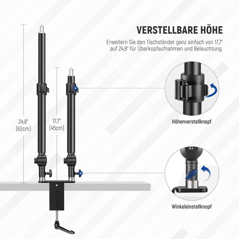 NEEWER Upgraded C Klemme Tischhalterung für Dual Kamera Halterung Stand, 225°Neigung & 360°Drehung T