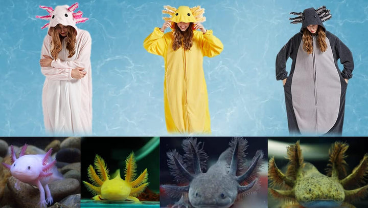 DELEY Unisex Axolotl Strampler Erwachsene Halloween Kostüm Anime Axolotl Cosplay Pyjamas Warme Nacht