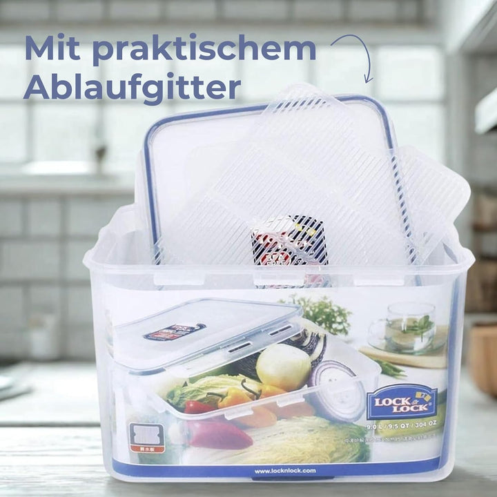 LocknLock PP Classic Vorratsdose mit Gitter, 3,9 L, 295 x 230 x 84 mm, 100 % luft- und wasserdicht,