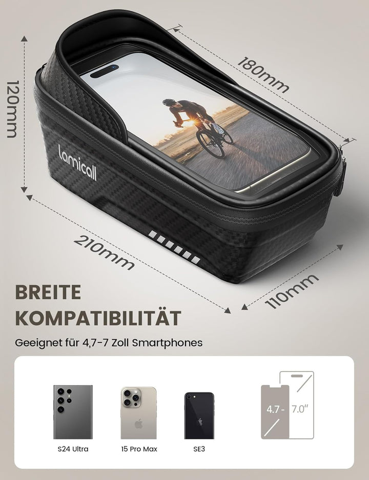 Lamicall 2-IN-1 Fahrradtasche Rahmen, Rahmentasche Fahrrad - [1S Schnellspanner] wasserdichte Lenker