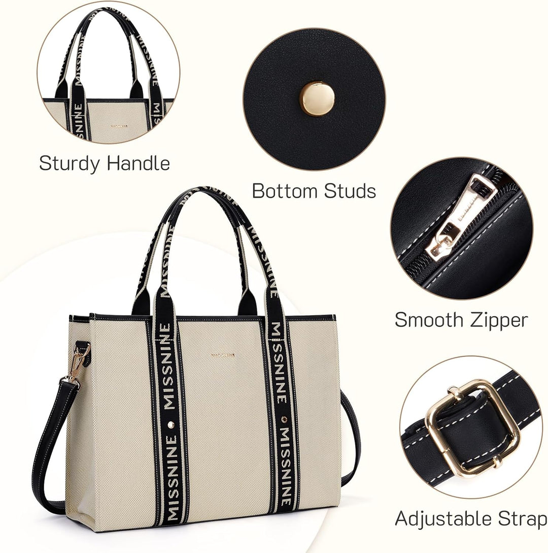 Missnine Tragetasche Canvas-Laptoptasche 15,6 Zoll Handtasche Damen Aktentasche für Damen grosse Kap