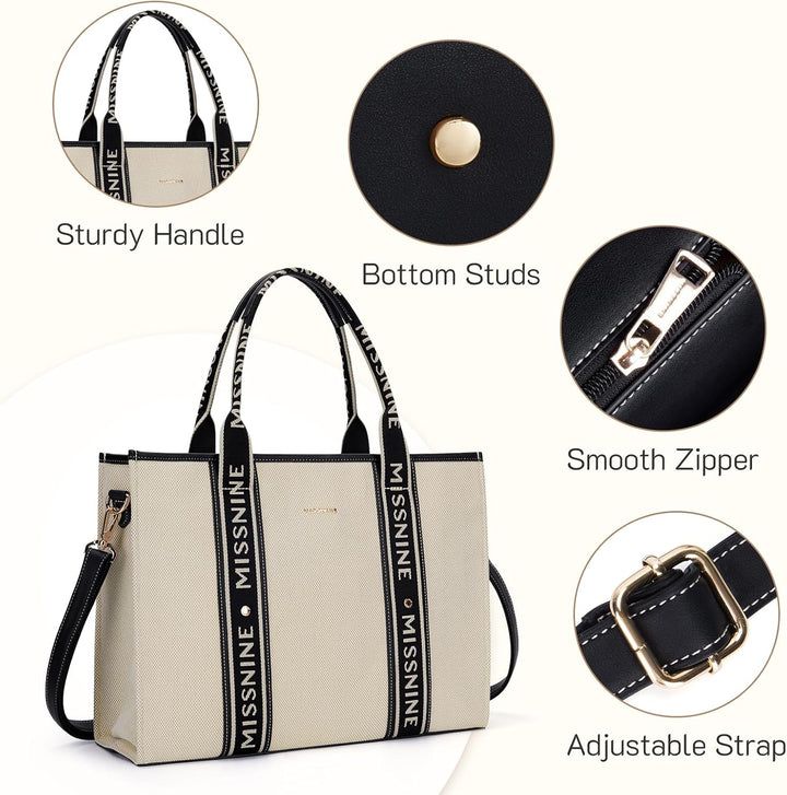 Missnine Tragetasche Canvas-Laptoptasche 15,6 Zoll Handtasche Damen Aktentasche für Damen grosse Kap