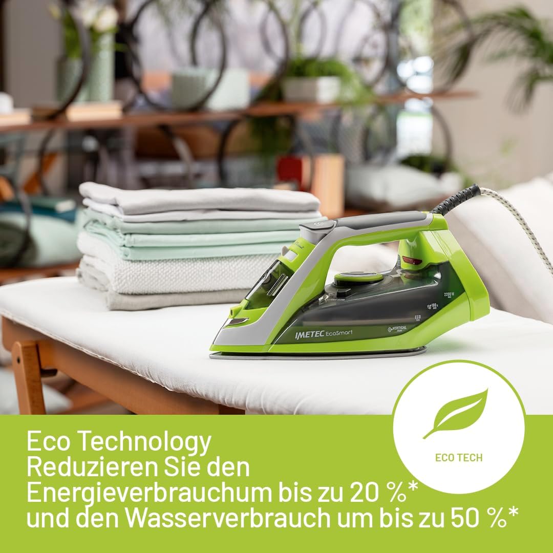 Imetec EcoSmart, Dampfbügeleisen, Eco Technologie, super gleitende Glide Keramiksohle, hervorragende