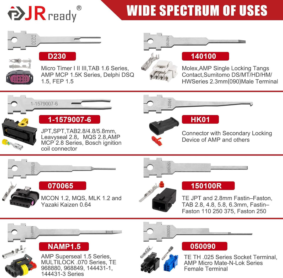 JRready ST5354 Stiftentfernungswerkzeug-Set für Tyco Micro Timer, JPT, MQS, MCON 1.2, Sumitomo, Yaza