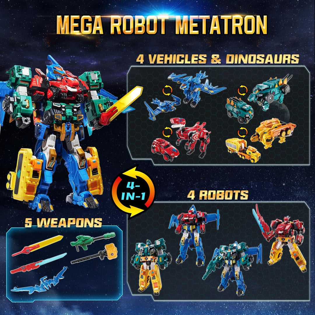 Quantum Heroes DINOSTER 4 in 1 Transforming Robot Mega Robot Metatron 16 in | Spielzeug zum Verwande