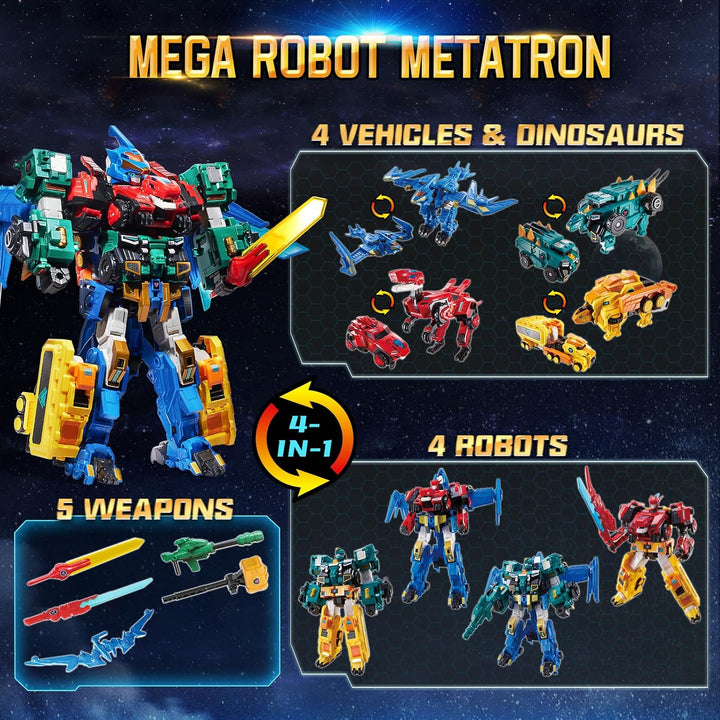 Quantum Heroes DINOSTER 4 in 1 Transforming Robot Mega Robot Metatron 16 in | Spielzeug zum Verwande
