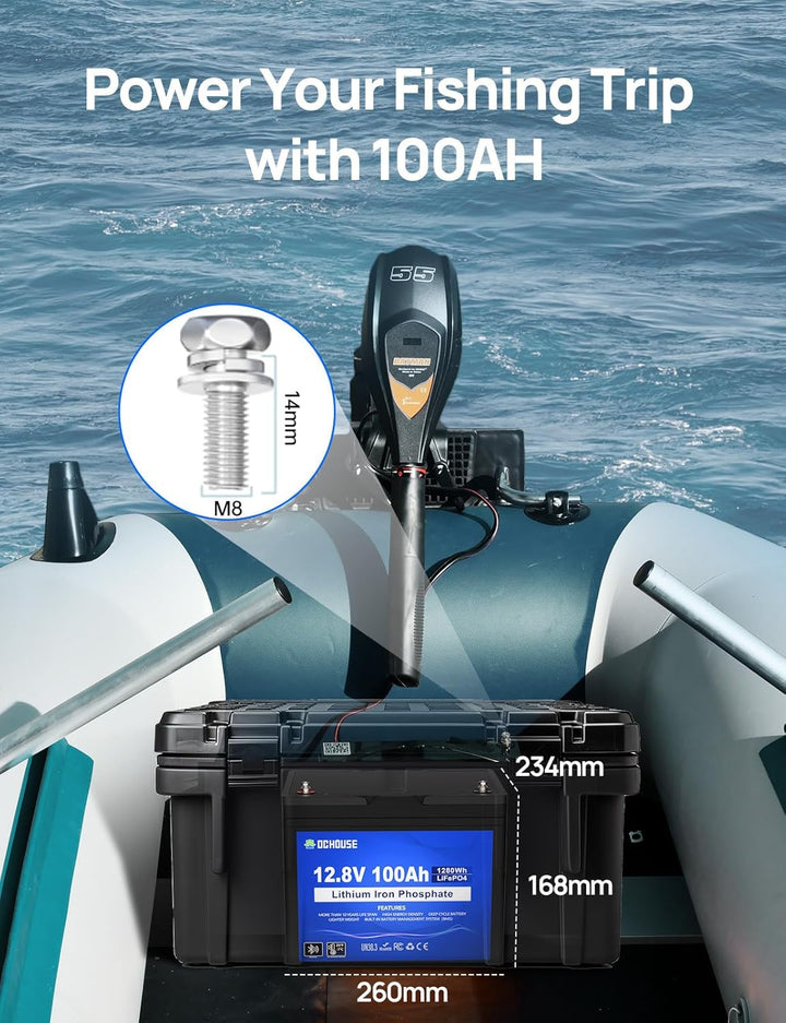 DCHOUSE 12V 100Ah LiFePO4 Bluetooth Lithium Batterie, Schutz bei niedriger Temperatur, Gruppe 31 Lit