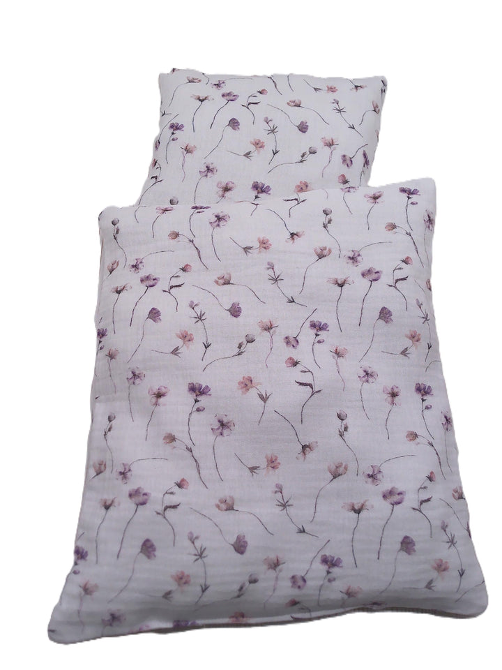 Puppenbettwäsche, Musselin 2 Grössen, für Puppenbett, Puppenlauflernwagen, Decke 33 b x 40h cm, Vers