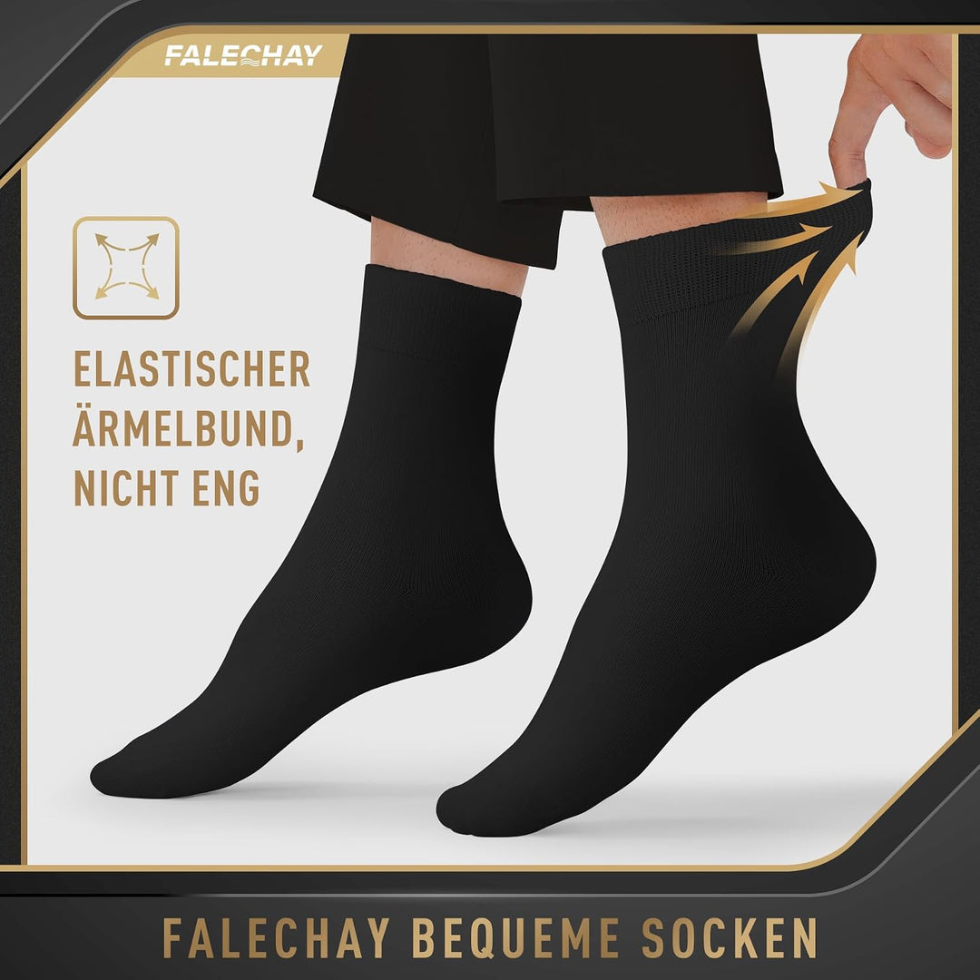 Falechay Herren Socken 12 Paar Sportsocken Classic Schwarz Atmungsaktive Baumwolle 43-46 Schwarz, 43