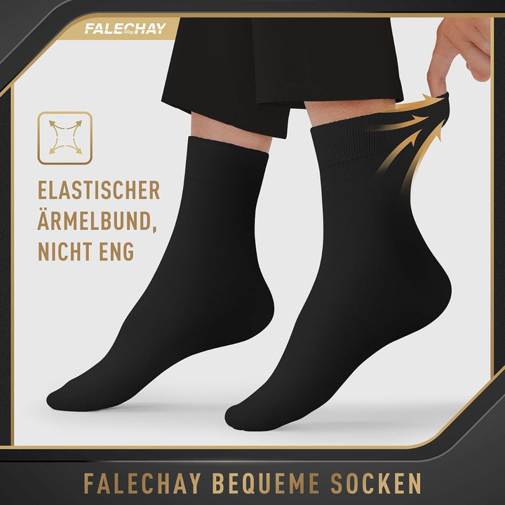 Falechay Herren Socken 12 Paar Sportsocken Classic Schwarz Atmungsaktive Baumwolle 43-46 Schwarz, 43