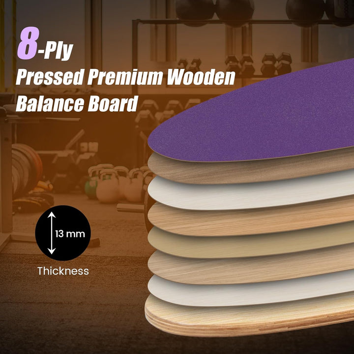 FANTASK Holz Balance Board, Balancebrett, Balance Trainer Trickboard für zuhause, inkl. Korkrolle, B