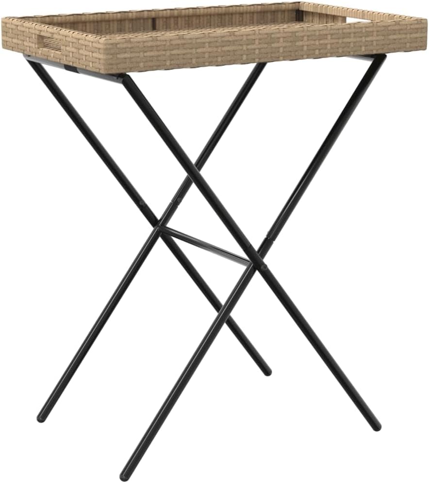 vidaXL Tabletttisch Klappbar Beige 65x40x75 cm Poly Rattan, Beige