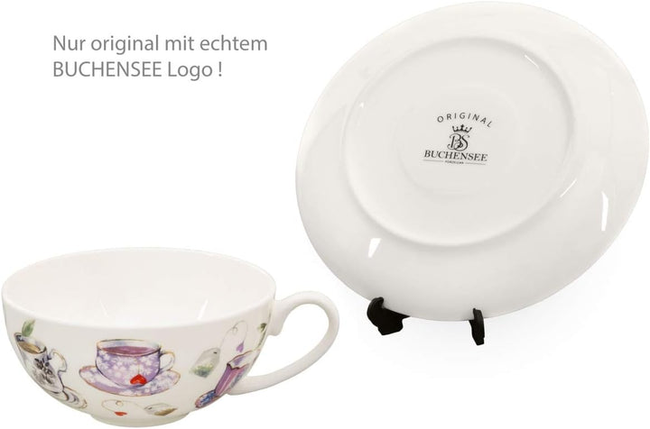 Buchensee Teetassen Set aus Fine Bone China Porzellan. 2 Teetassen je 150ml und 2 Unterteller mit st