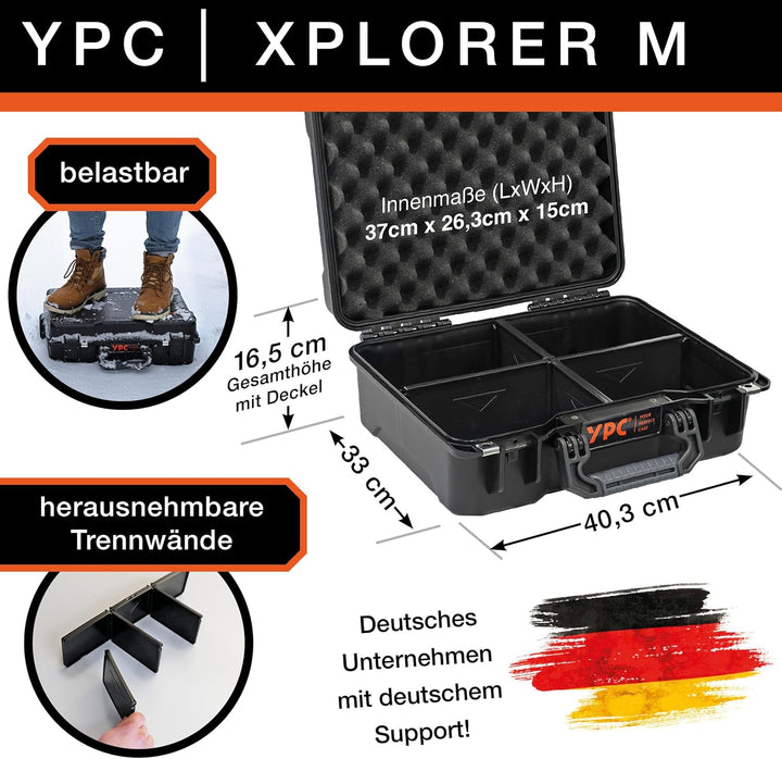 YPC Xplorer Case M – 40cm x 33cm x 16,5cm Outdoor Case, Sortierkoffer wasserdicht, Kamera Koffer Har