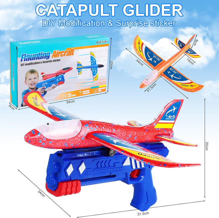 Flugzeug Spielzeug,Styropor Flugzeuge für Kinder mit Katapult & LED – 3 Flugzeug-Spielzeug Set,Wurfg