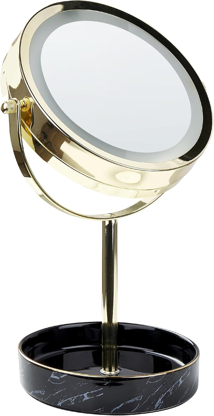 Kosmetikspiegel mit LED-Beleuchtung gold/schwarz ø 26 cm doppelseitig Savoie