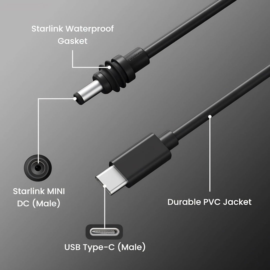 Starlink USB C zu DC Netz Kabel, Typ C Eingang zu DC 20V 5A Barrel Jack Kabel 18AWG IP68 Wasserdicht