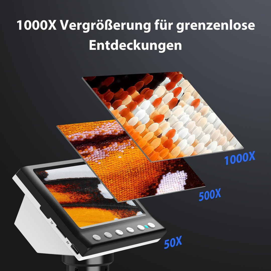Hayve Digital Mikroskop, 4,3 Zoll LCD Mikroskope, 1080P USB Mikroskope mit 8 Einstellbaren LED Licht