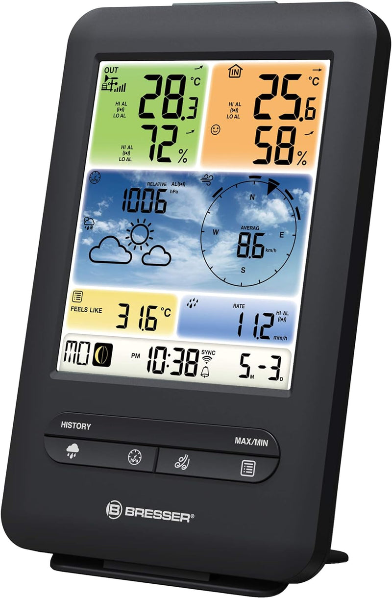 Bresser Wetterstation Funk mit Aussensensor WLAN Farb-Wetter Center 5-in-1 mit Aussensensor für Temp