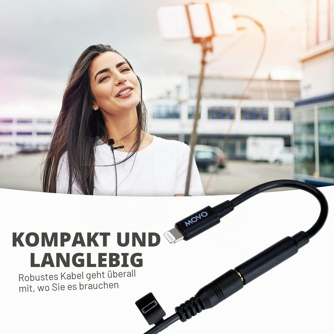 Movo IMA-1 3,5-mm-TRRS-Mikrofonadapterkabel auf Lightning-Anschluss-Dongle, kompatibel mit Apple iPh