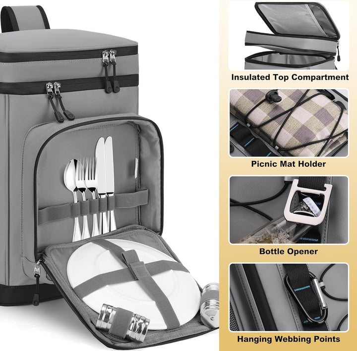 Kühlrucksack, 30L Grosse Thermo Kühltasche Rucksack, Wasserdicht Picknickrucksack Gross für Strand,