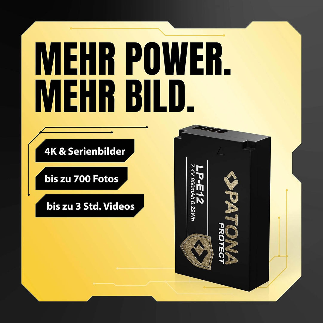 PATONA 2X Protect Akku Ersatz für Canon LP-E12 LPE12 Battery Pack 850mAh | Ersatzakku mit NTC-Sensor