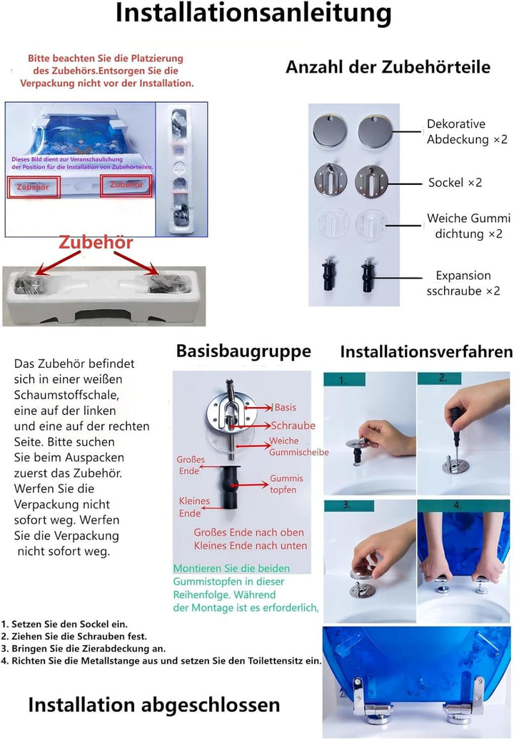 Premium-Toilettensitz aus blauem Ozeanharz, Soft-Close-Funktion mit antibakterieller Wirkung, langsa
