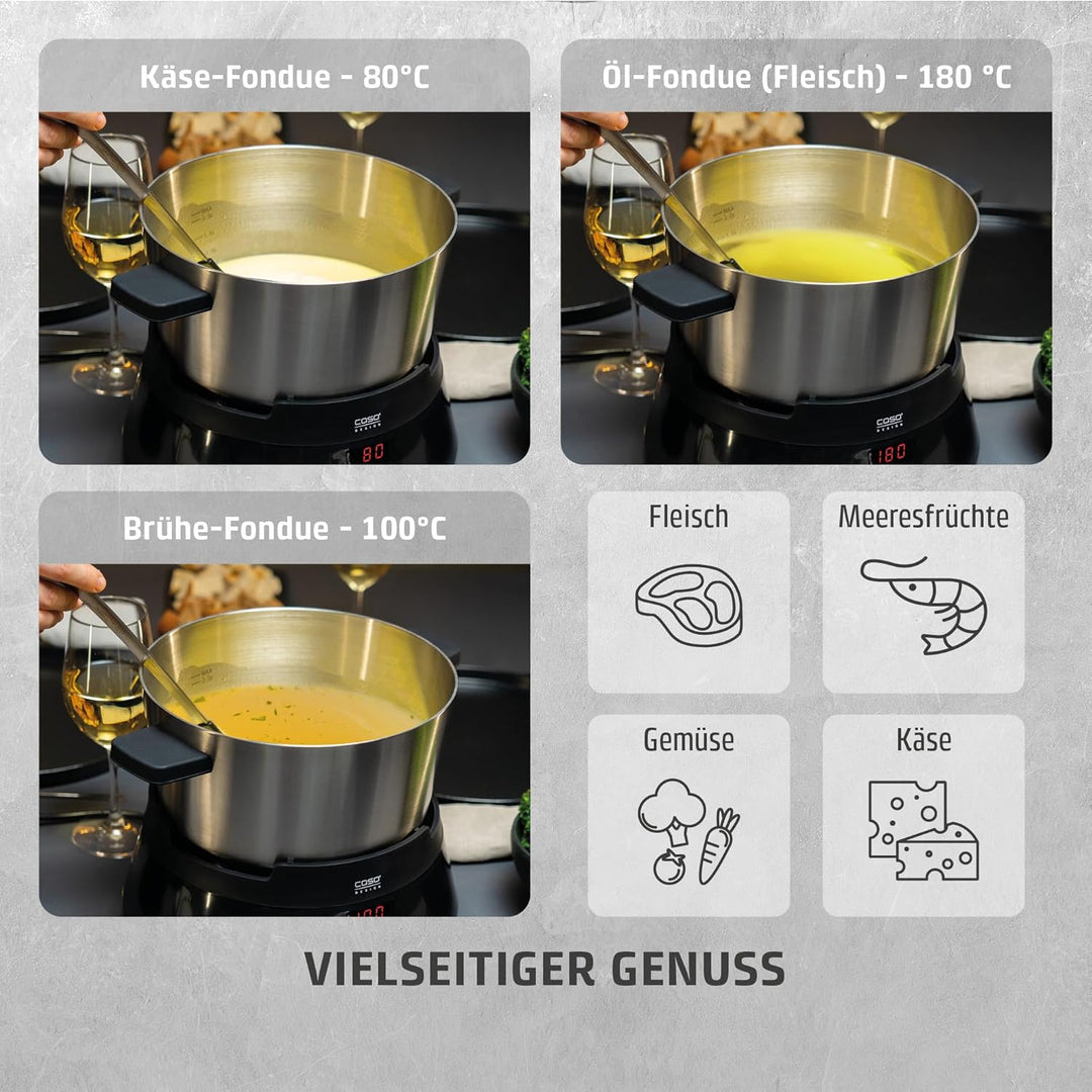 Caso 2282 Induktions FonDue für 8 Personen 60 bis 240 Grad celsius Temperatureinstellung, gleichmäss