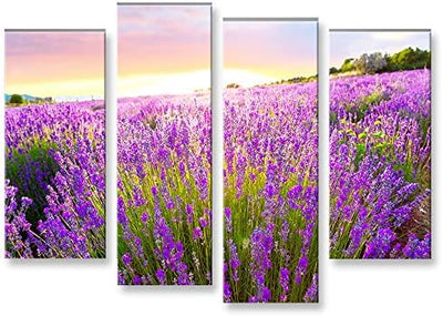 islandburner Bild Bilder auf Leinwand Lavendelfeld 4er XXL Poster Leinwandbild Wandbild Art up Your