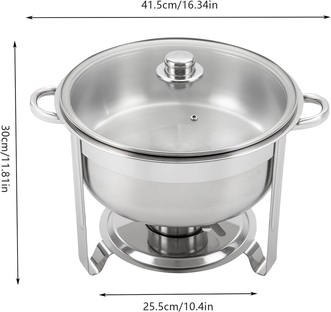 8,5L Chafing Dish Edelstahl Speisewärmer mit Glasdeckel, Verbrühungssicherer Griff, Buffetwärmer für