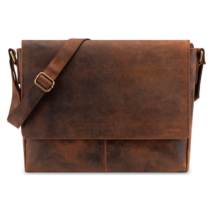 LEABAGS Messenger Bag, Acapulco Echtleder Aktentasche Herren & Damen, Leder Laptoptasche bis 15 Zoll