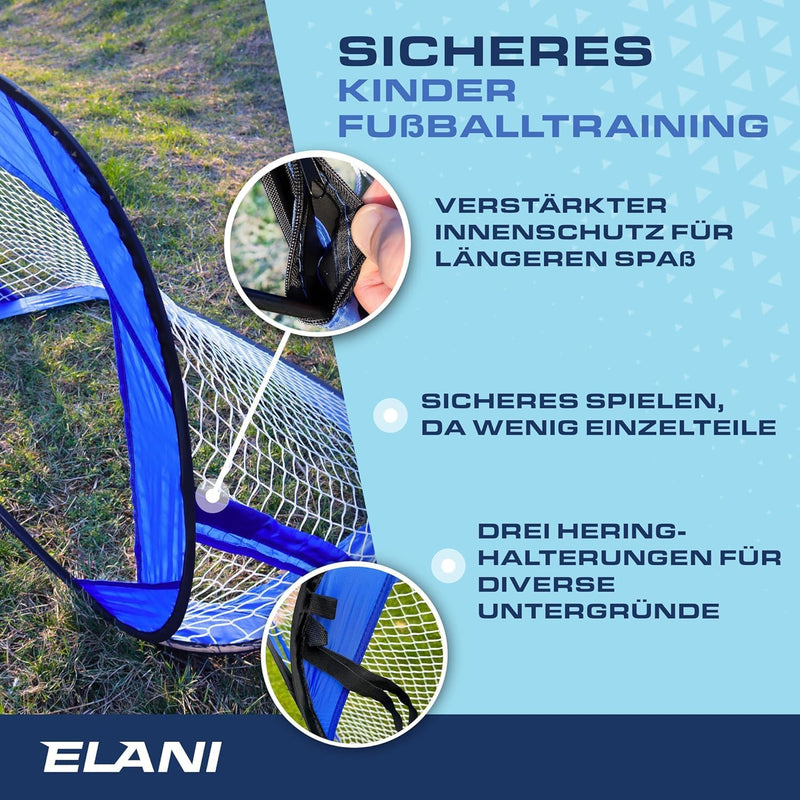 ELANI - Fussballtor Set mit 2 Toren - doppelt verstärkte Seiten & Tragetasche mit 8 Heringen für sic