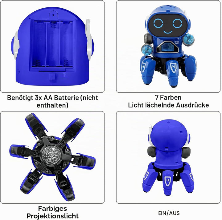 Kinder Roboter Spielzeug, Begleitroboter für Kinder, mit Bunter Lichtprojektion, Tanzen, Singen und