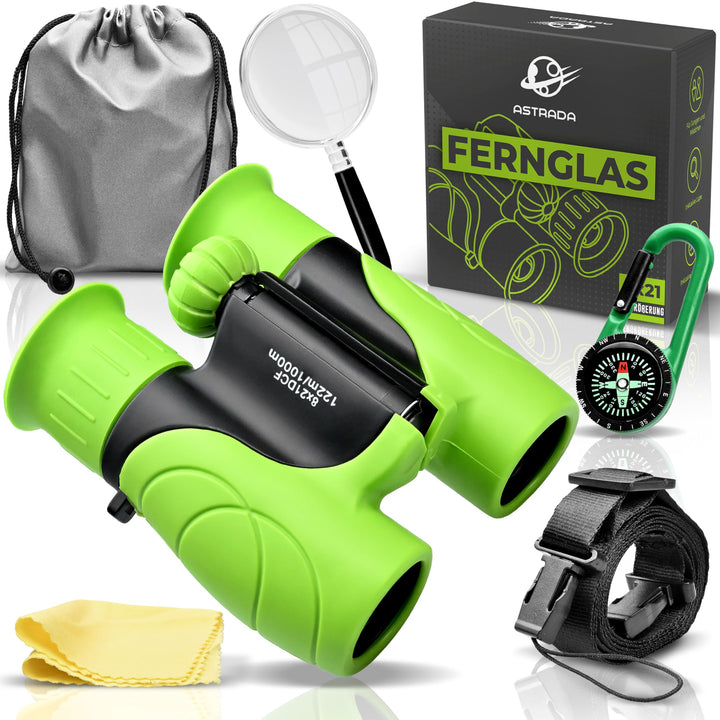 ASTRADA® Fernglas für Kinder [XXL Entdecker-Set] Robustes Kinderfernglas ab 3 Jahre mit Lupe, Kompas