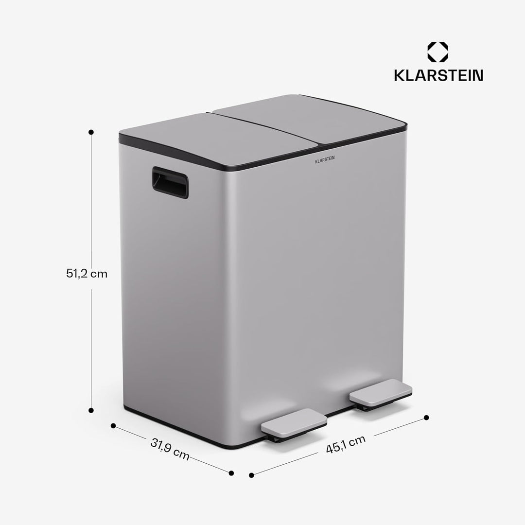 Klarstein EcoVista Mülleimer - 2 Fächer, 40L Küchen-Abfalleimer mit 3L Kompostbehälter, Soft-Close,