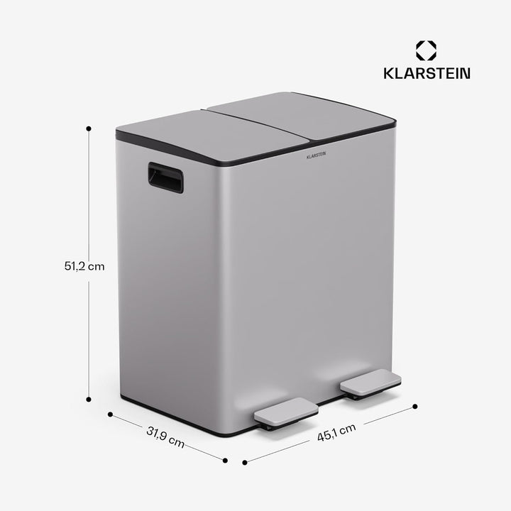 Klarstein EcoVista Mülleimer - 2 Fächer, 40L Küchen-Abfalleimer mit 3L Kompostbehälter, Soft-Close,