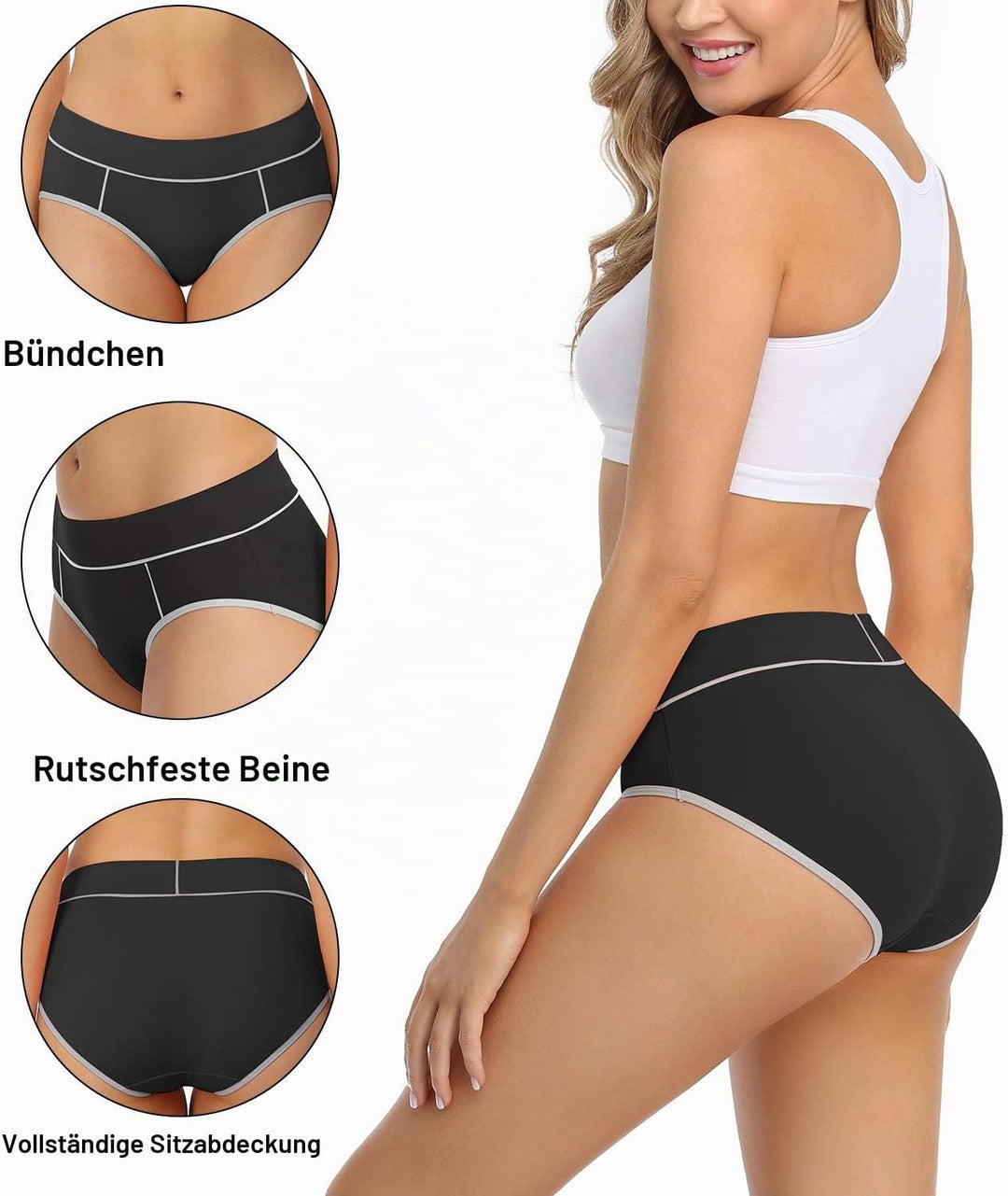 wirarpa Unterhosen Damen Midi Taille Slip Baumwolle Bequeme Unterwäsche Mehrpack M Schwarz-5er Pack,