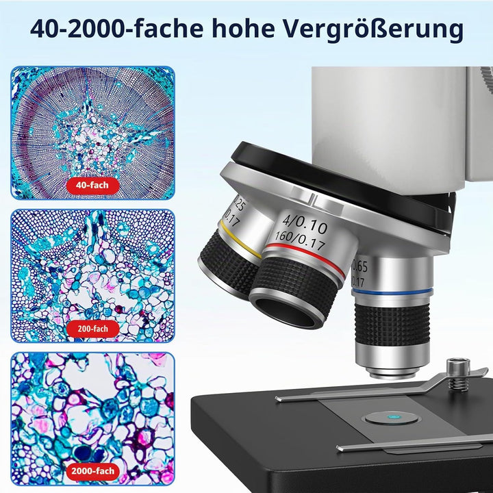 HUTACT Mikroskop für Kinder Erwachsene Anfänger: 40-2000X Compound Biologie Mikroskop mit Slide Kit