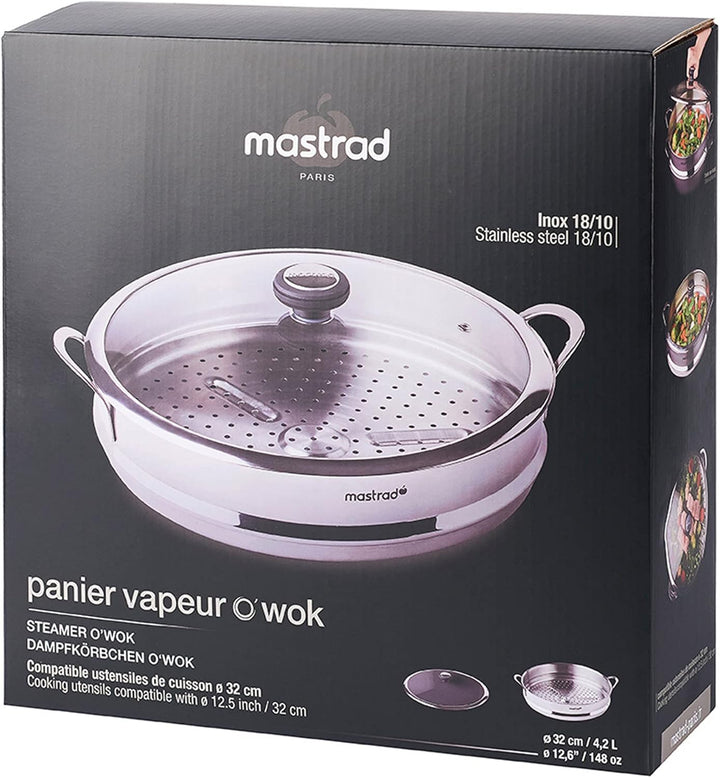 Mastrad Dampfkorb mit Deckel - Passt zum O’Wok Gourmet -Gesunder und schneller Garkorb + Deckel-32 C