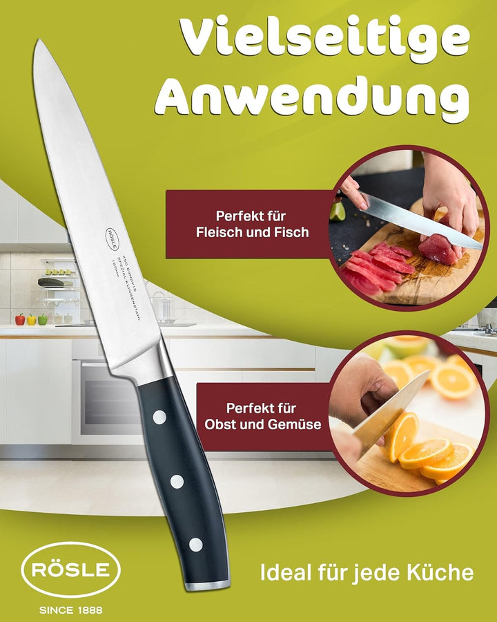 RÖSLE Fleischmesser Tradition, Hochwertiges Küchenmesser zum Schneiden aller Arten von Fleisch, Tran