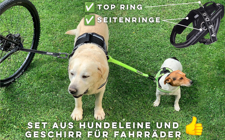 BIKE AND DOG - Hundeleine und Hundegeschirr für das Fahrrad, Geschirr mit 3 Ringen, Davon 2 seitlich
