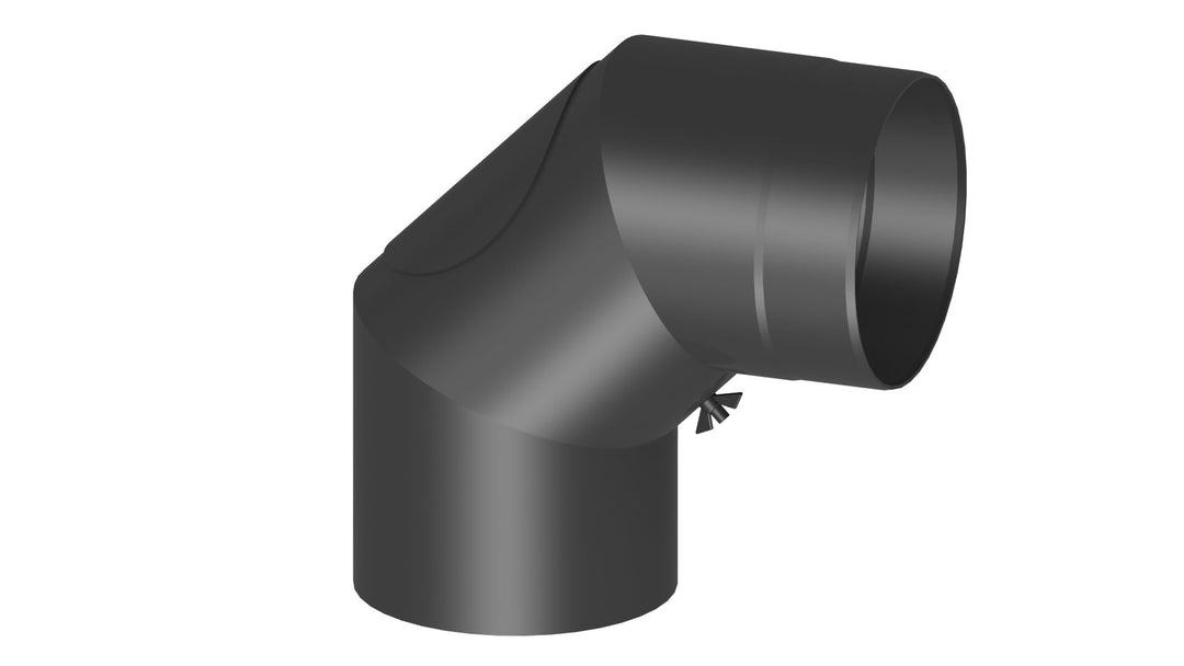 Ofenrohr Winkel 90° mit Tür; 200mm Durchmesser, schwarz Ø 200 mm 90 Grad, Schwarz mit Tür, Ø 200 mm