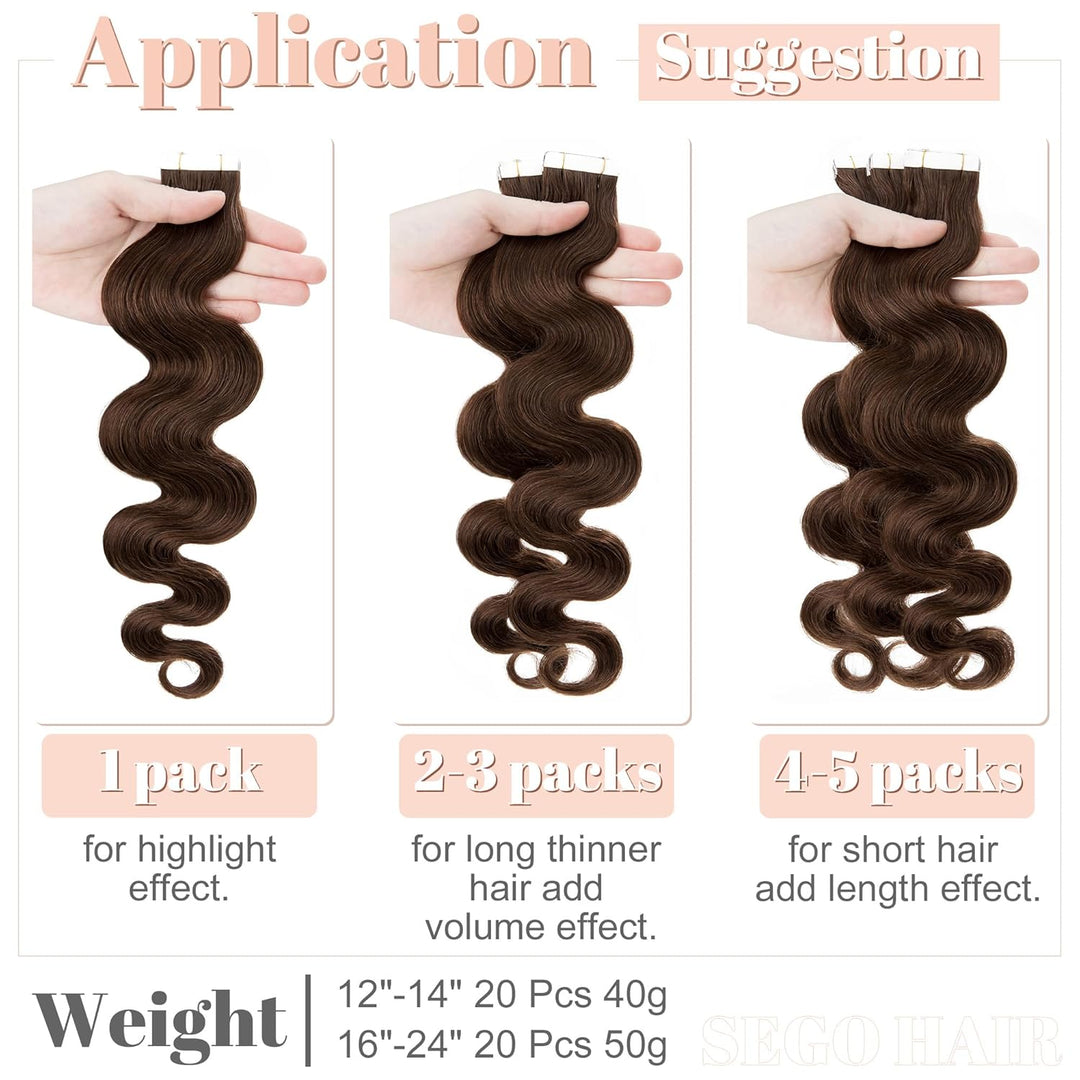 SEGO Echthaar Extensions Tape Klebeband Haarverlängerung Invisible Seamless Skin Weft Menschenhaarve