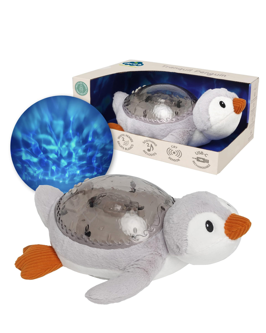 Cloud b Tranquil Penguin - Eco Baby Night Light & Sound Machine, Ocean Wave Projector, Cry Sensor, W