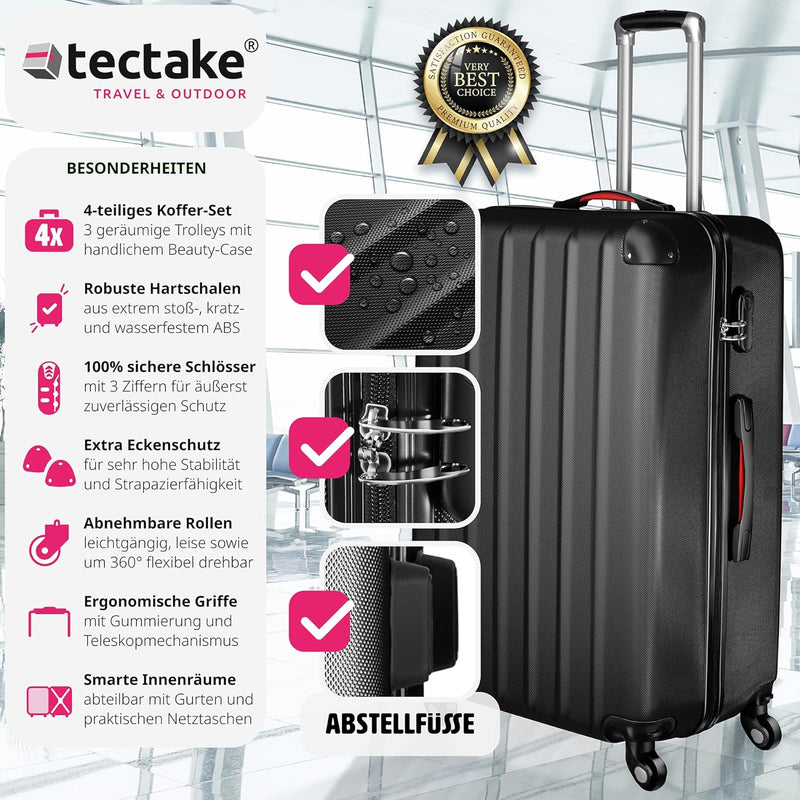 TecTake 800763 Kofferset 4-TLG., robuste Hartschalenkoffer, abnehmbare Rollen 360°, ineinander stape