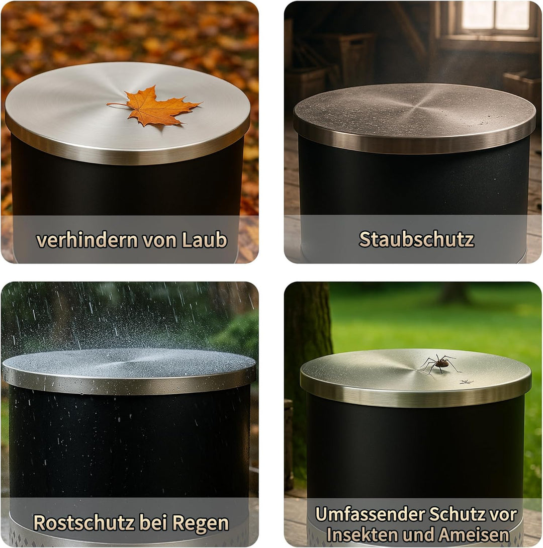 Edler Feuerschalendeckel aus 100% Edelstahl 304 – perfekt passend zum rauchfreien Feuer Tonne ⌀63,5c