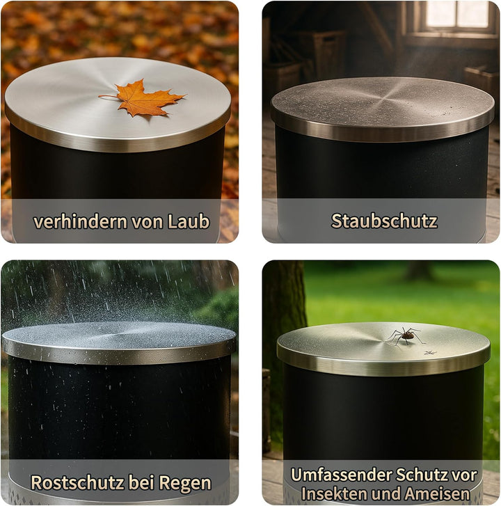 Edler Feuerschalendeckel aus 100% Edelstahl 304 – perfekt passend zum rauchfreien Feuer Tonne ⌀63,5c